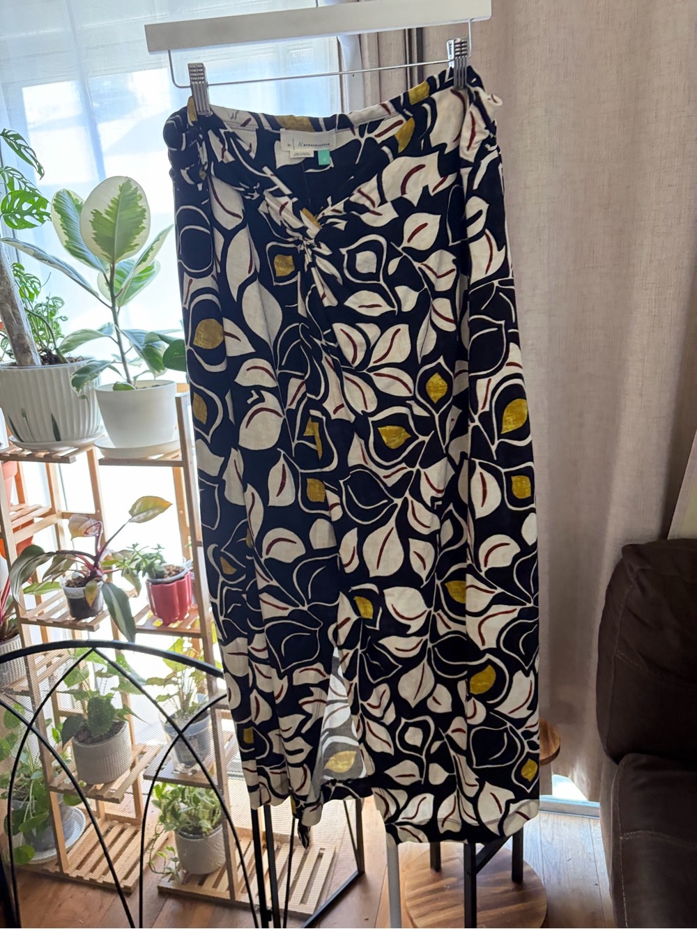 Anthropologie Black Floral Maxi Skirt with Mustard Accents